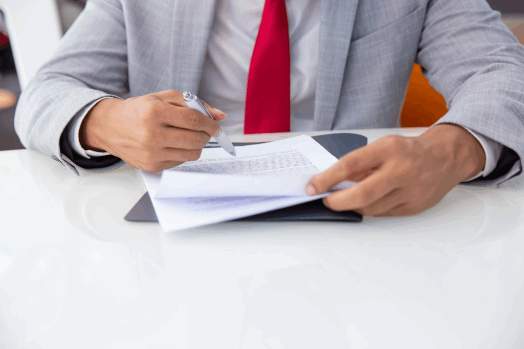 man working with permits