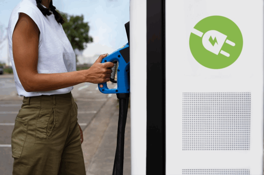 woman at the ev charging station