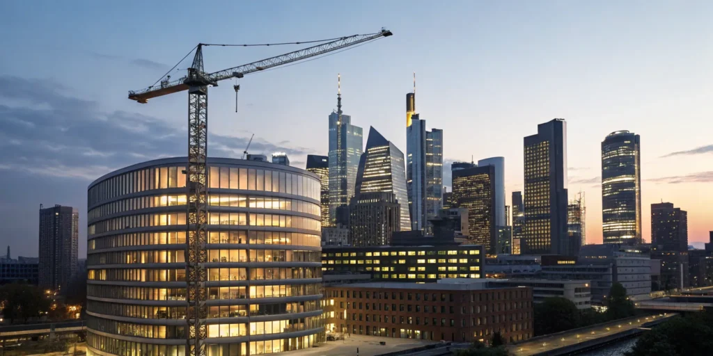 National permit expediting challenges in a cityscape at dusk.