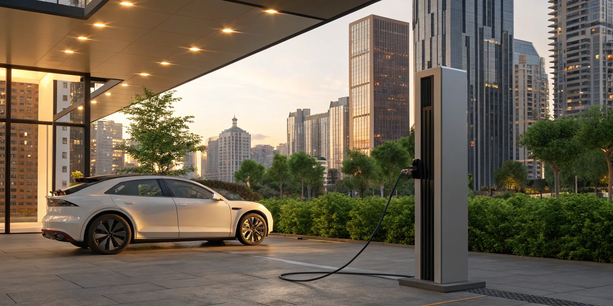 An electric vehicle using a charging station, a project managed by an EV permit consultant.