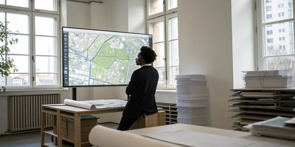 A permit expediter reviews site plans for a chain store to speed up the permit process.