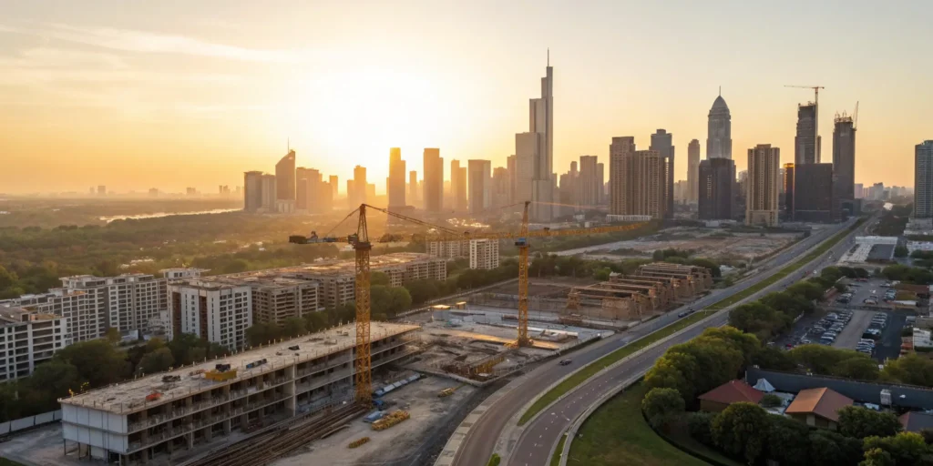 Construction cranes over a city, a key part of how to streamline franchise permitting and open faster.