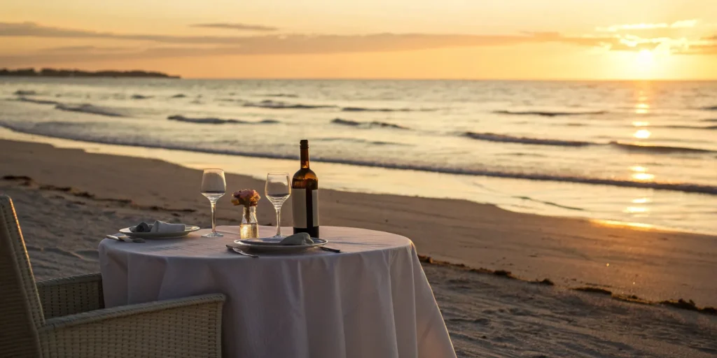 Beachside table with wine, a setting that requires a Florida 2COP license.