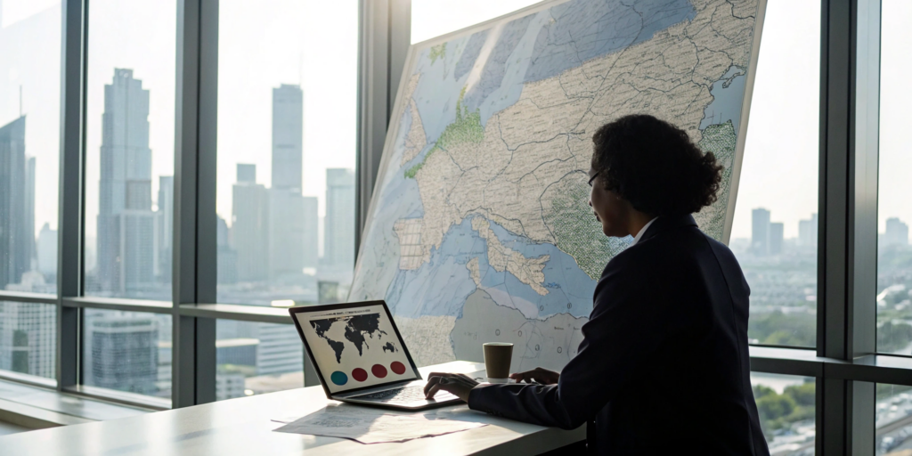 A professional managing building permits for multiple locations using a centralized tracking system.