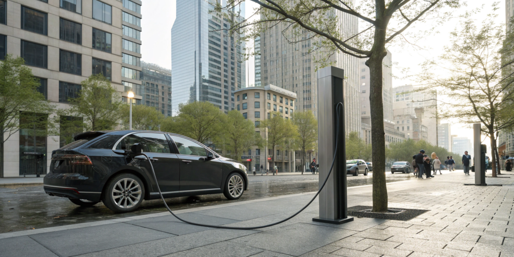 An EV charging station requiring permits for safe installation.
