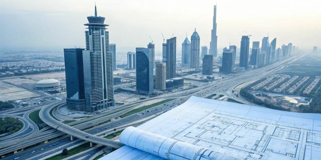 A zoning report for commercial property showing blueprints for a city development.