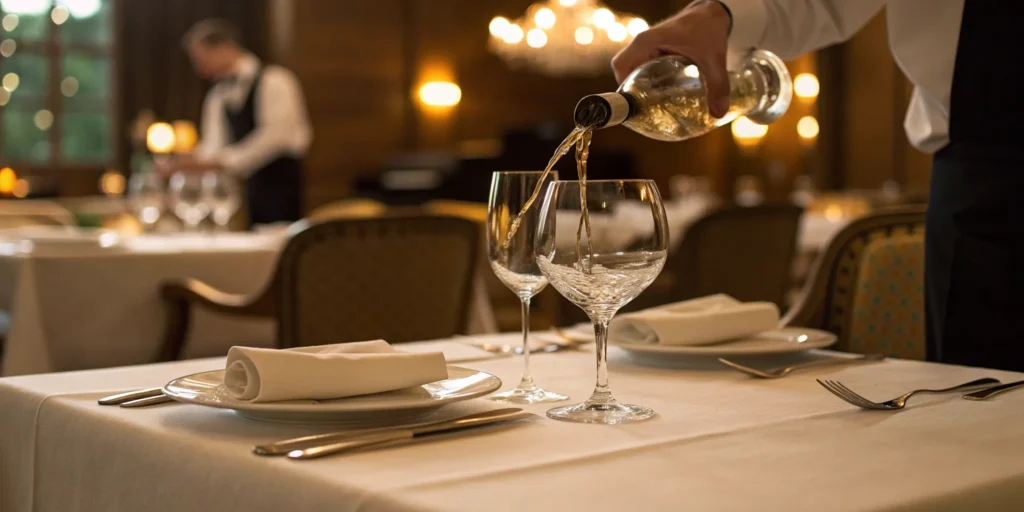 A restaurant serving wine, a process simplified by a liquor license consultant.